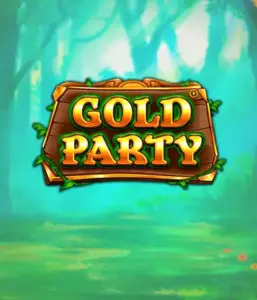 Enter the magical forest of the Gold Party game by Pragmatic Play, featuring a rustically styled wooden sign decorated with golden letters. The backdrop of misty green forest adding a mystical touch to the game's theme. Ideal for fans of nature-themed slots, promising a captivating gaming experience. 